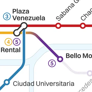 A map depicting the Caracas metro network, which includes the Los Teques metro. It also shows lines that are under construction.