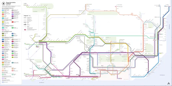 A map depicting the proposed railway network for Catalonia. It's a complex network of commuter, regional and high speed lines.